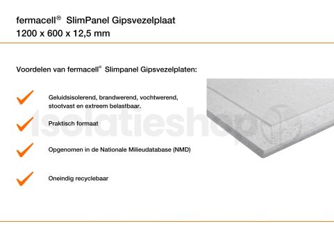 Fermacell SlimPanel gipsvezelplaat 1200x600x12,5mm 4AK (=0,72 m²)