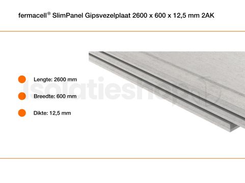 Fermacell SlimPanel gipsvezelplaat 2600x600x12,5mm 2AK (=1,56 m²)