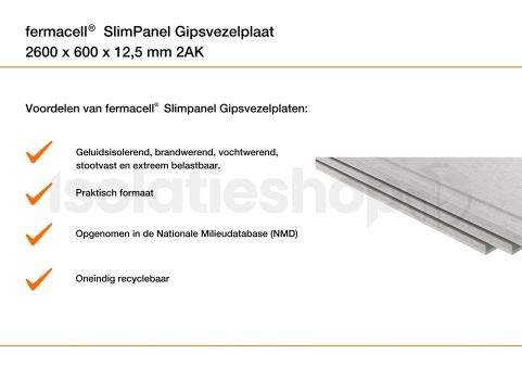 Fermacell SlimPanel gipsvezelplaat 2600x600x12,5mm 2AK (=1,56 m²)